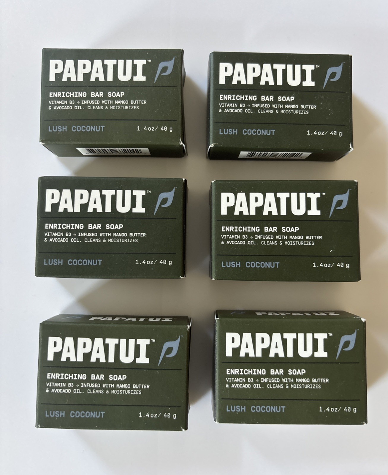 Papatui Enriching Bar Soap Cedar Sport Lush Cocnut Sandalwood 1.4 Oz Bars 6ct