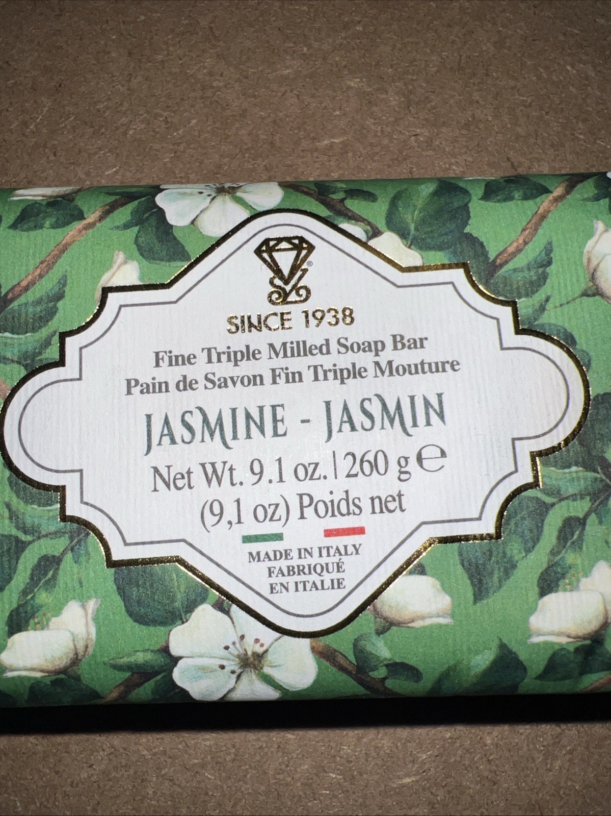 Diamante Italian Luxury Bath Bar Soap Jasmine scented 9.1oz fine triple milled