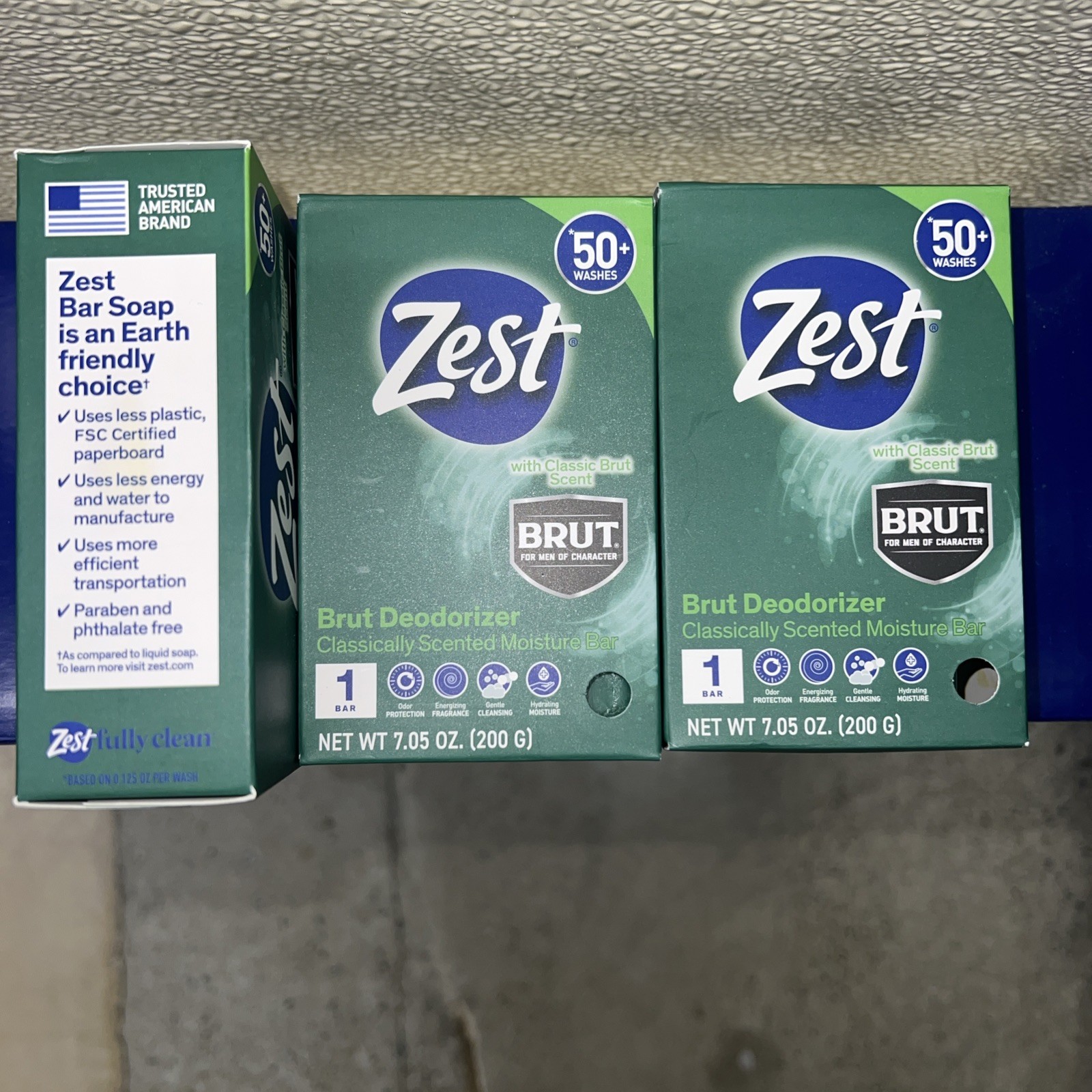 3 ZEST BRUT Deodorizer Classic Scent Moisture Bar Soap 50+ Washes Each