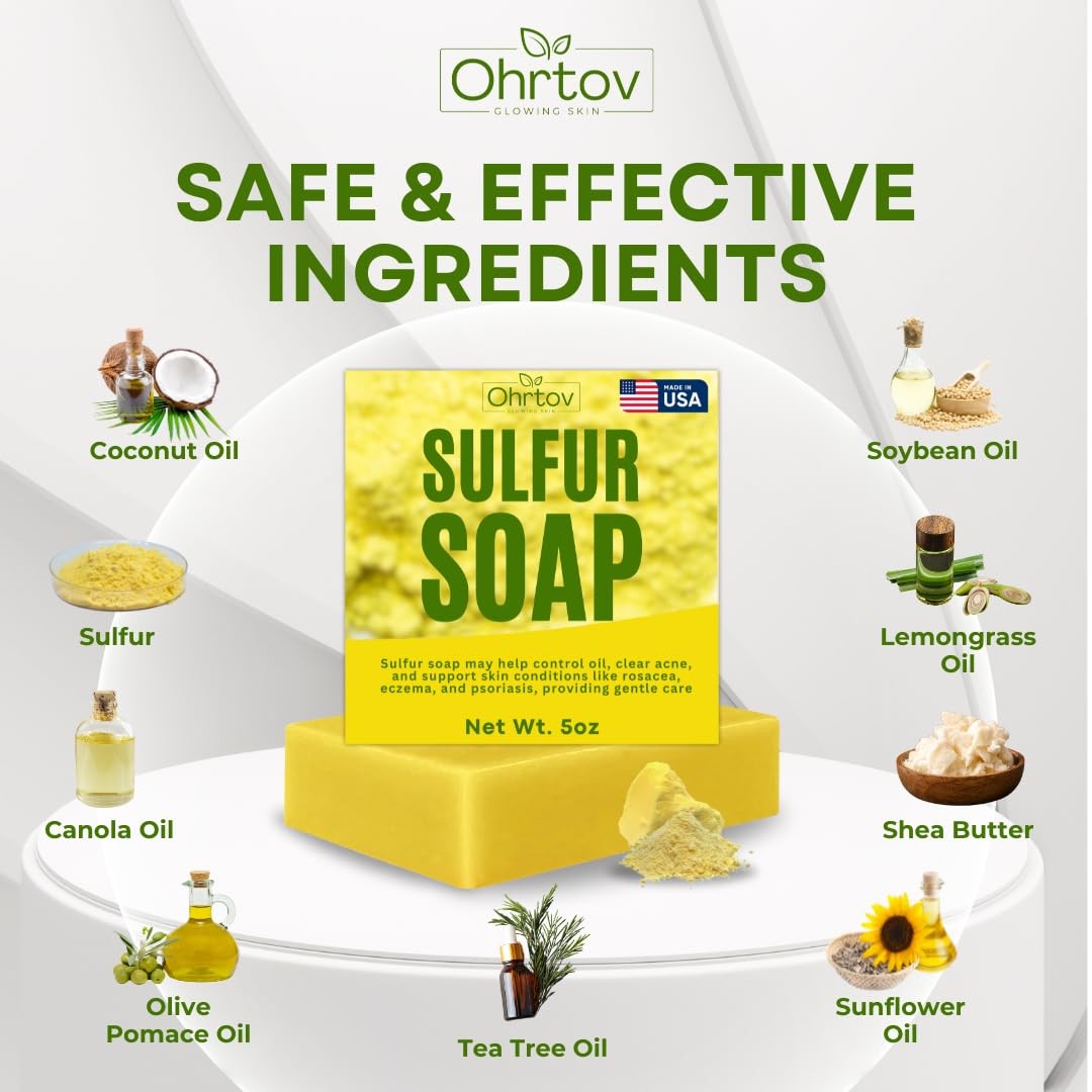 Sulfur Soap Bar – Face & Body Wash for Acne – 5 Ounce (Pack of 1)