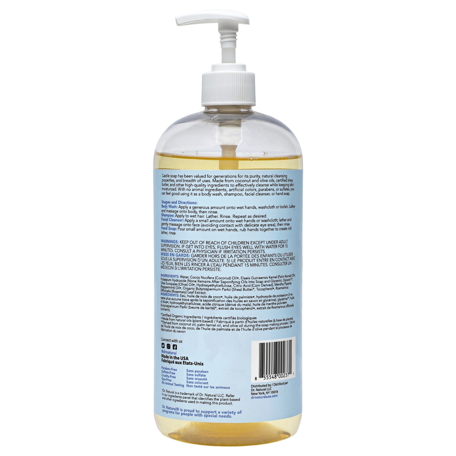 “Dr. Natural Castile Liquid Soap -Peppermint , 32 oz Soap”