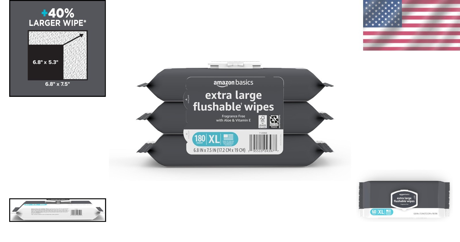Extra Large Flushable Wipes – 3 Packs, Gentle Cleansing with Aloe & Vitamin E