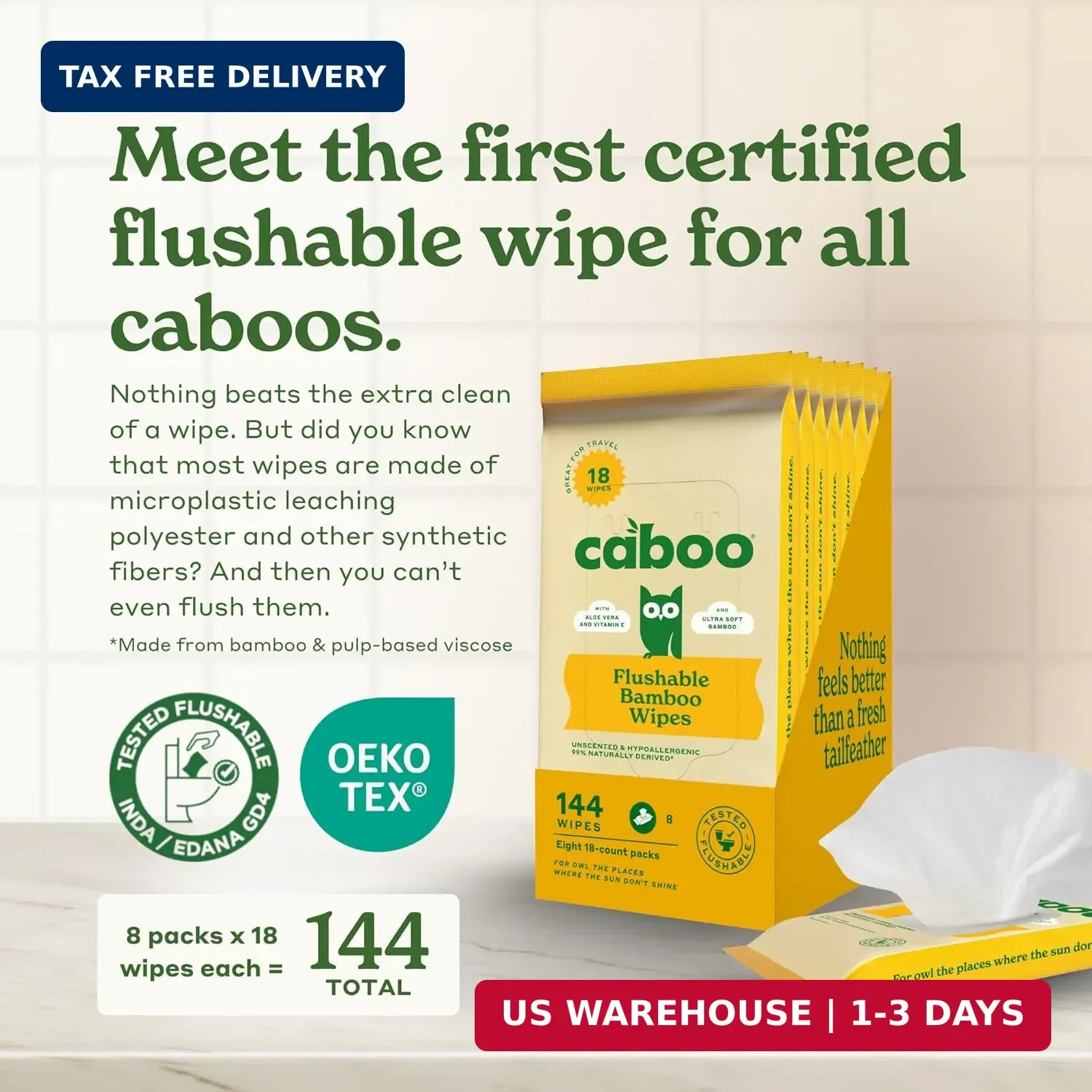 Caboo Tree Free Flushable Wipes, Travel Wipe, Certified Flushable, Septic Safe,