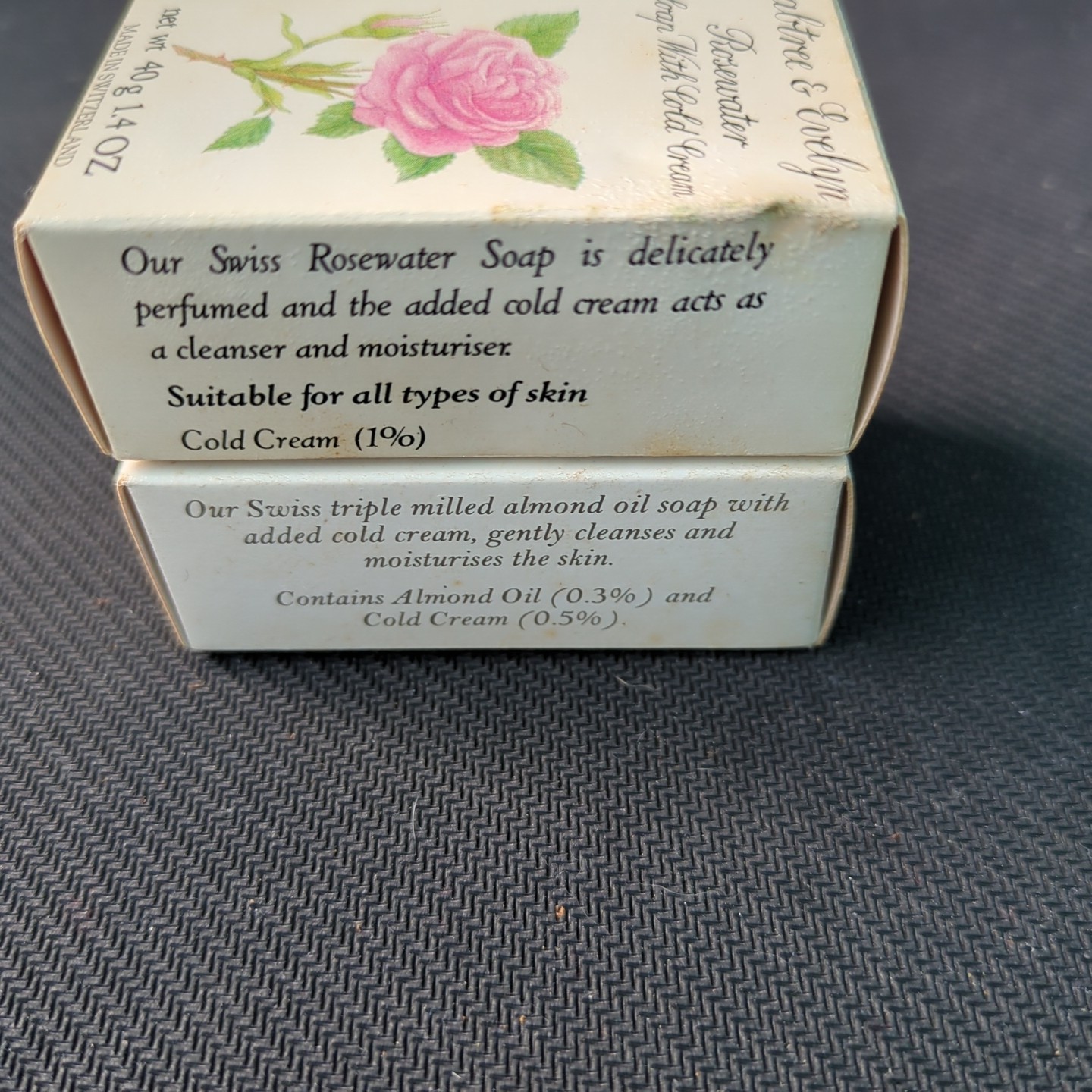 Crabtree & Evelyn Vintage Soap 1.4 Oz 1 1987 Rose Water & 1 1990 Swiss Almond