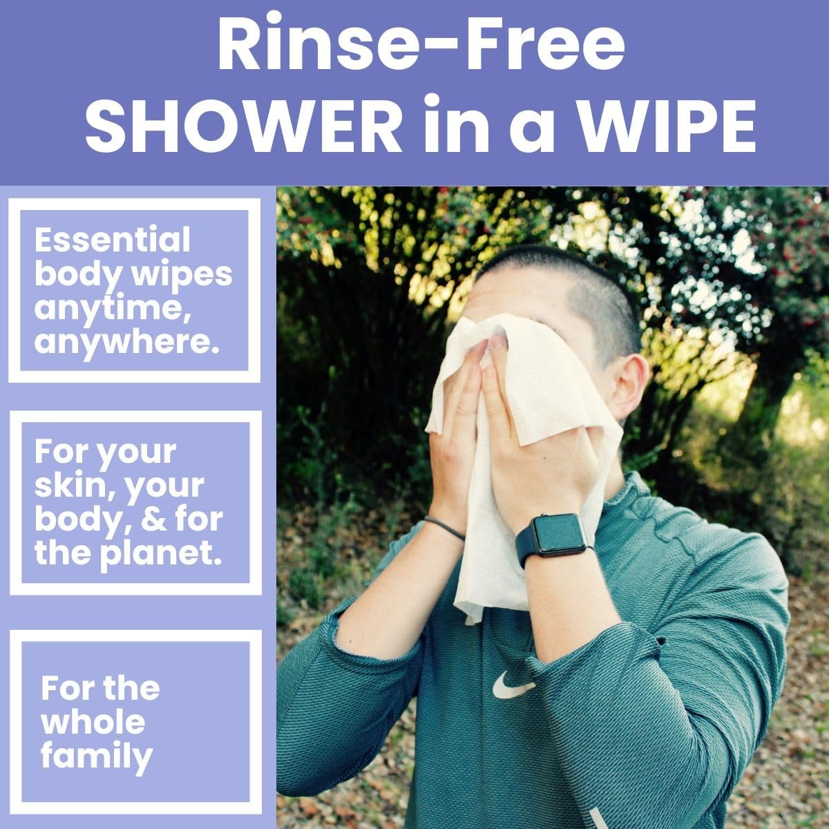 Body Wipes – No Rinse Wet Wipes for Adults, All Natural Shower Bathing Wipes, Re