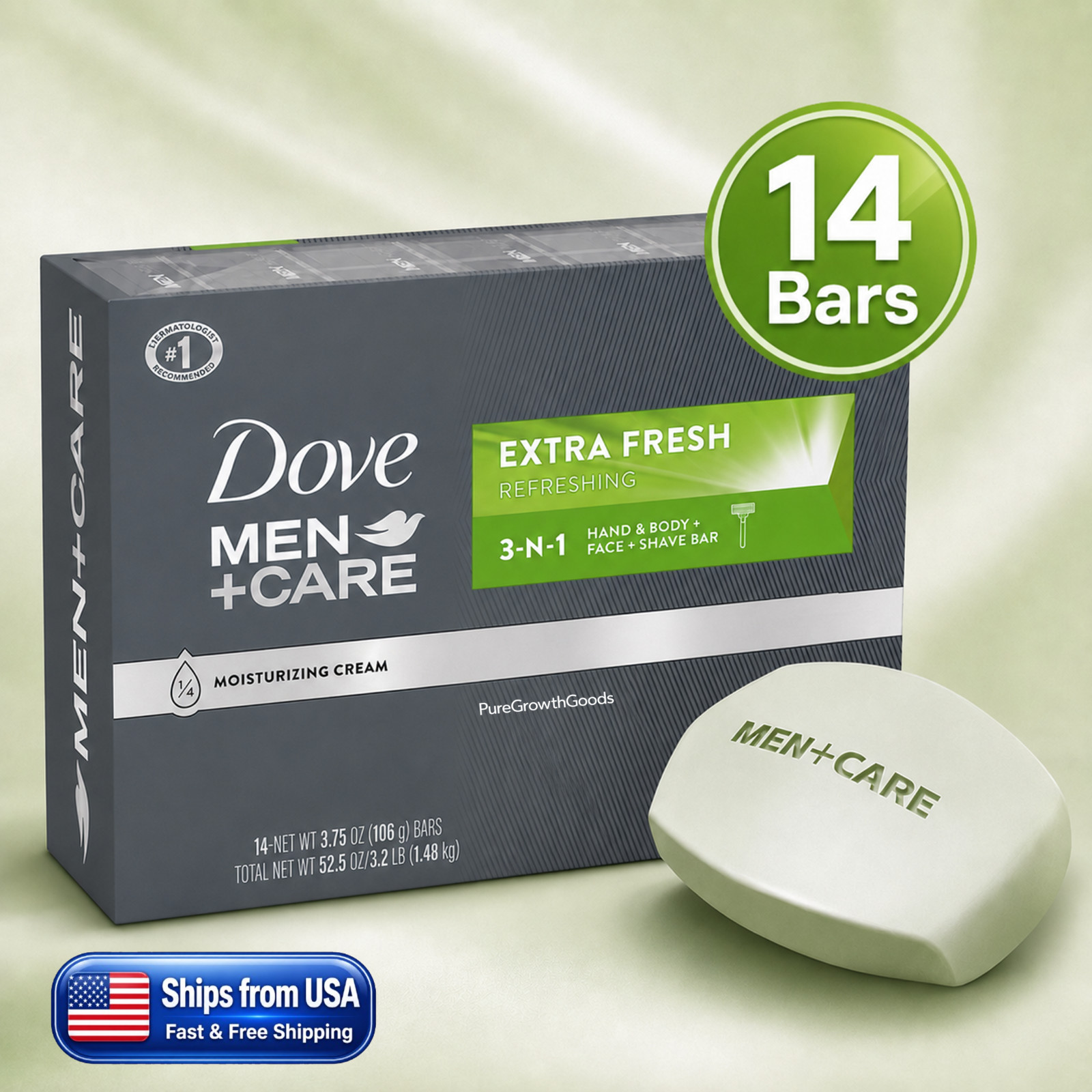 Dove Men+Care Body Face Bar Soap Extra Fresh 14 Pack 3.75 oz Shave Bar