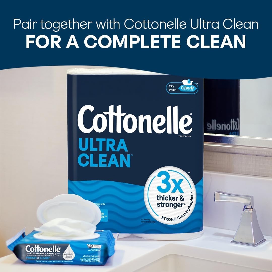 Cottonelle Fresh Care Flushable Wet Wipes, Adult Wet Wipes, 4 Flip-Top Packs, 42