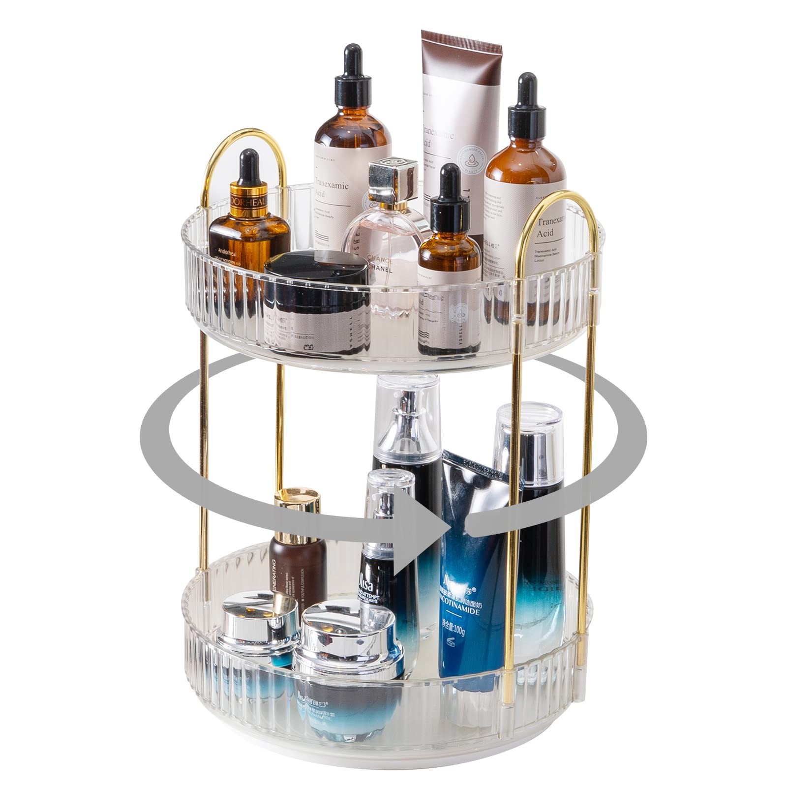INVSSENE 360° Rotating Makeup Organizer Bathroom Make Up Spinning Holder Rack La