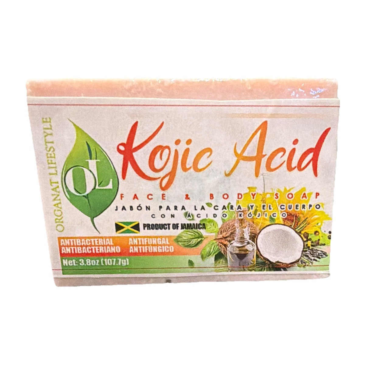 Organat Lifestyle Kojic Acid Face & Body Soap Bar Pink 3.8 oz Antibacterial