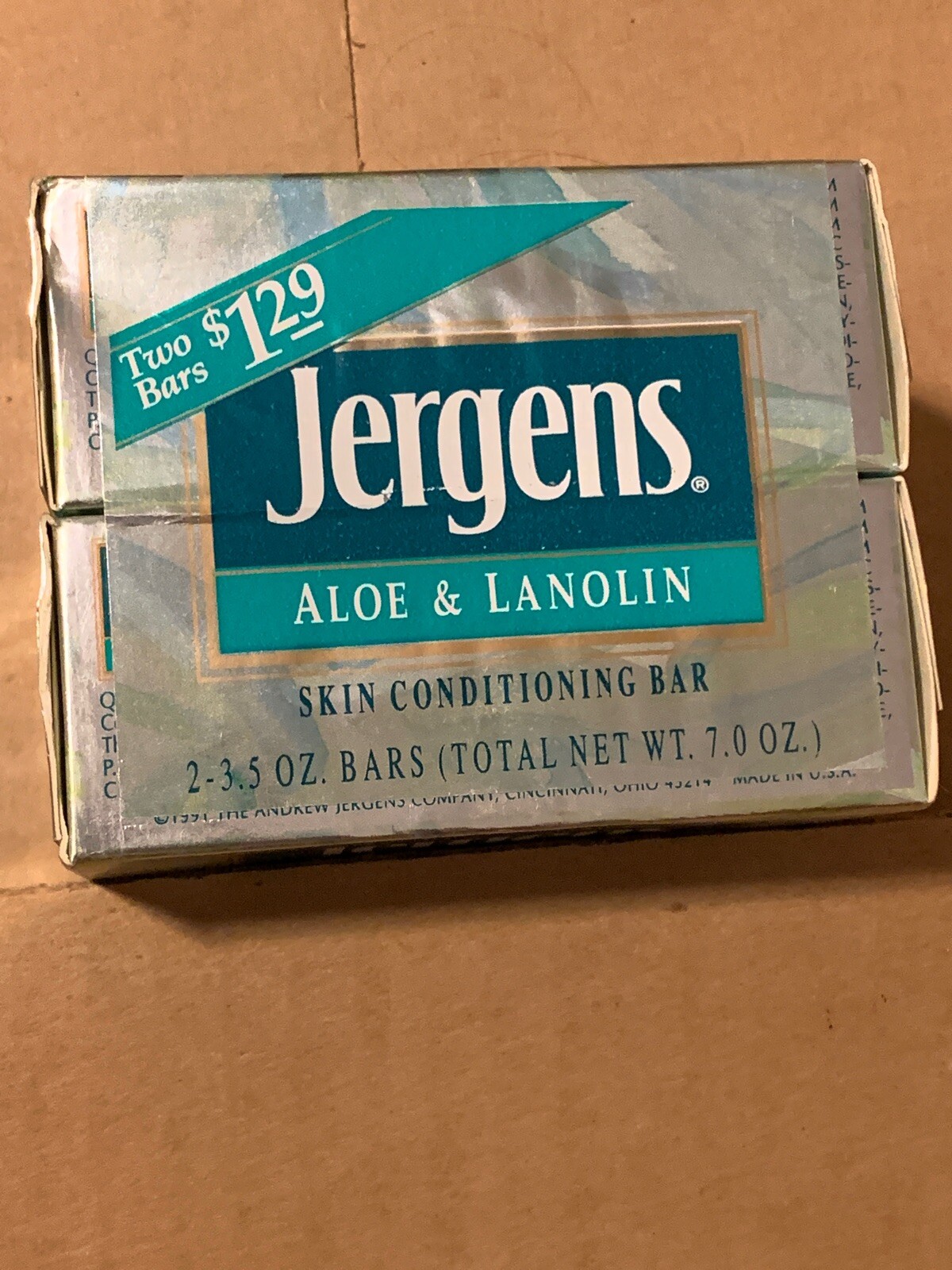 VTG NOS NEW 1991 2-pk Jergens Aloe & Lanolin Soap Bar ~ 3.5oz DISCONTINUED HTF
