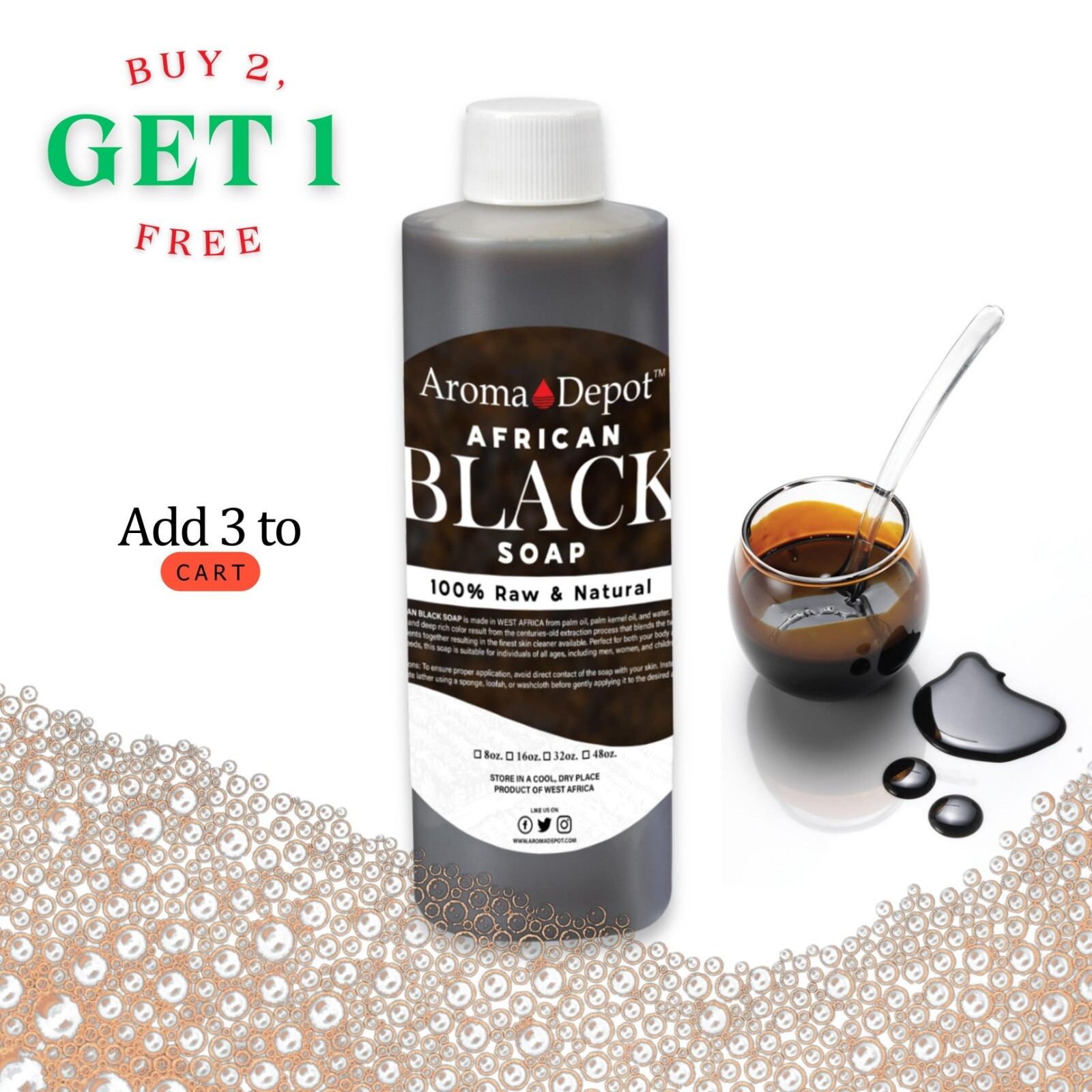 Black Soap Liquid 8 oz. Raw African Soap Natural Wash Face Body Hair Shampoo