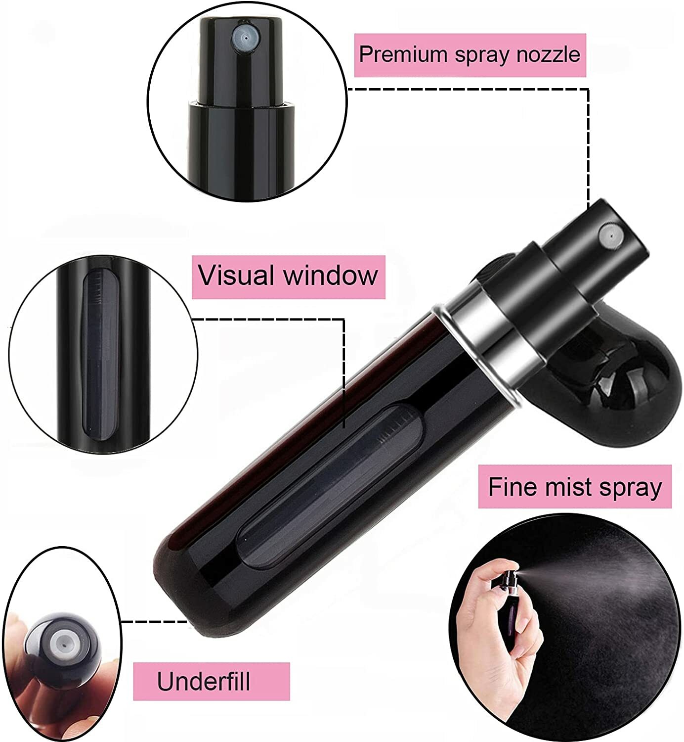 5/8ML Mini Refillable Perfume Atomizer Bottle Travel Portable Spray Pump Case US