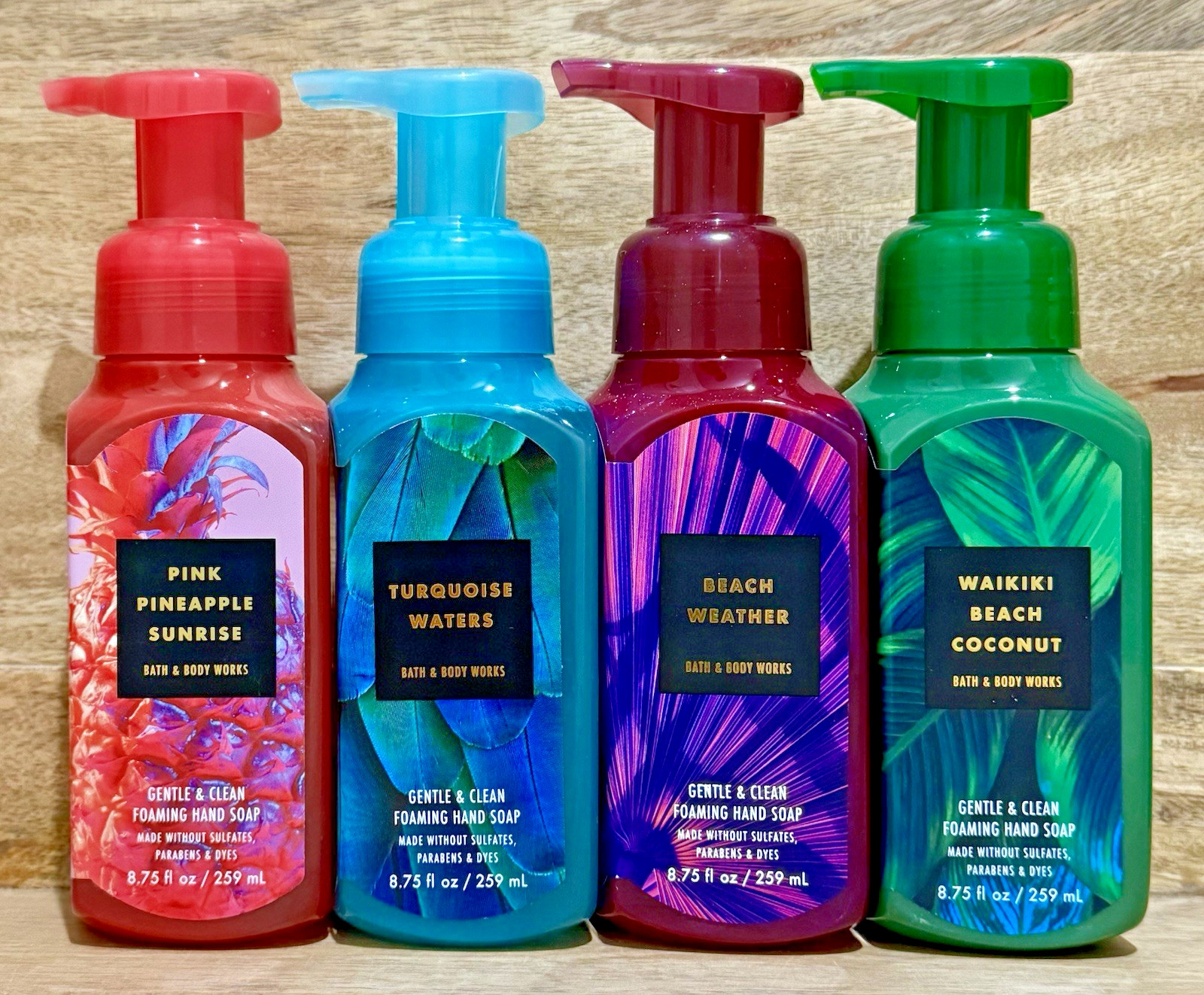 4x Bath & Body Works Tropical Foaming Hand Soap Turquoise Waters Pink Pineapple