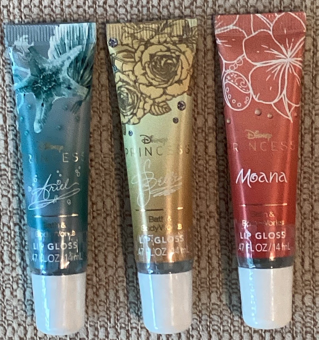 Bath and Body Works~Disney Lip Gloss – Belle, Moana & Ariel Set Of 3~Ltd.Ed