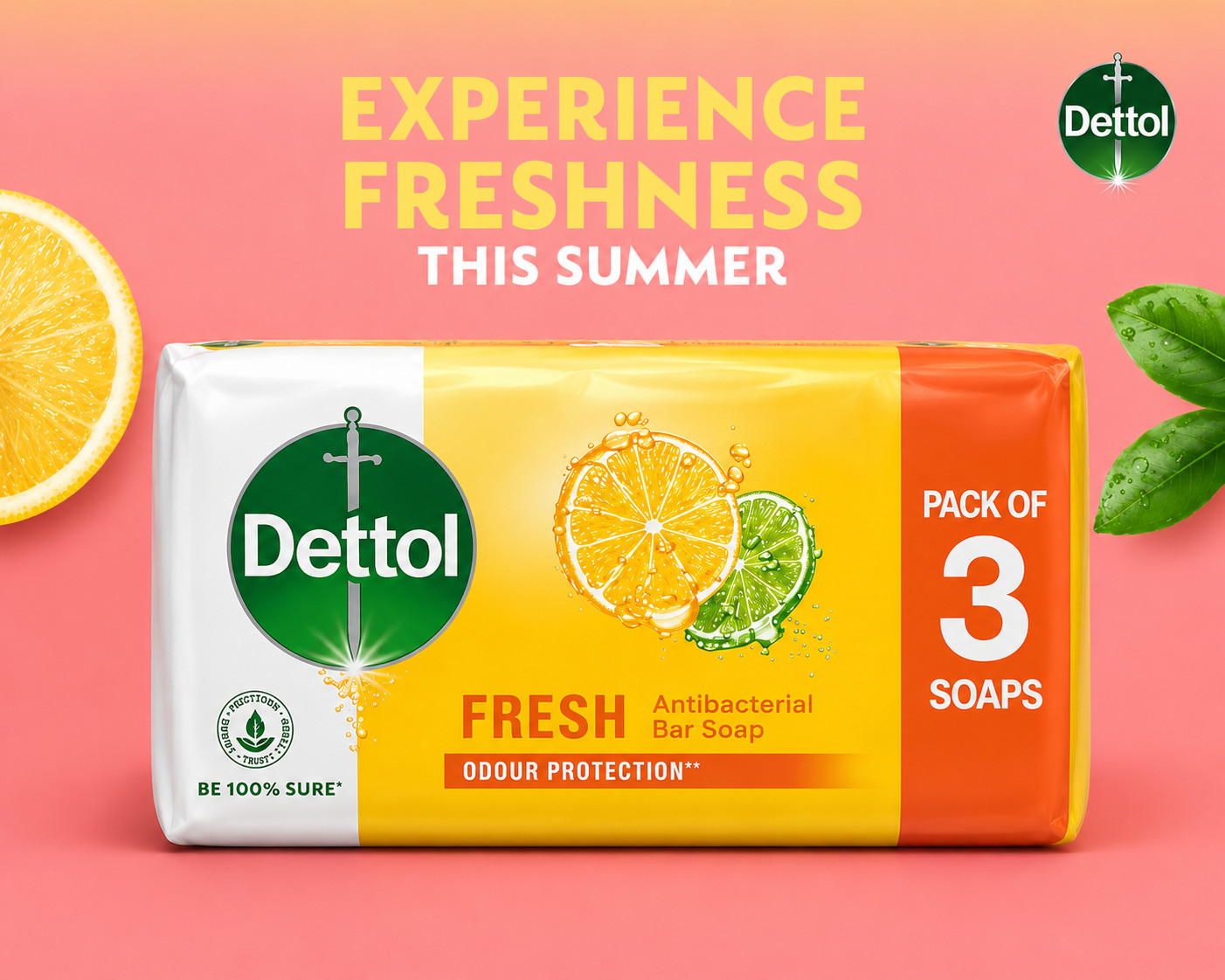 Pack of 3 Dettol Fresh Antibacterial Soap Bar 110g Germ Protection Bath Soap