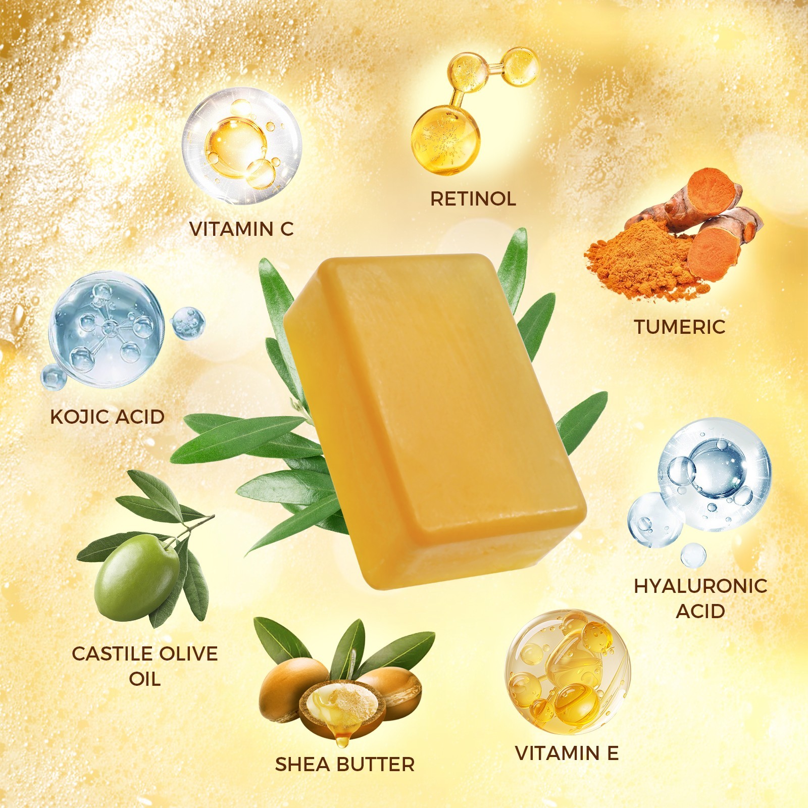 OUKEYA Turmeric Kojic Acid Soap, Skin Whitening Dark Spots lightening Acne 115g