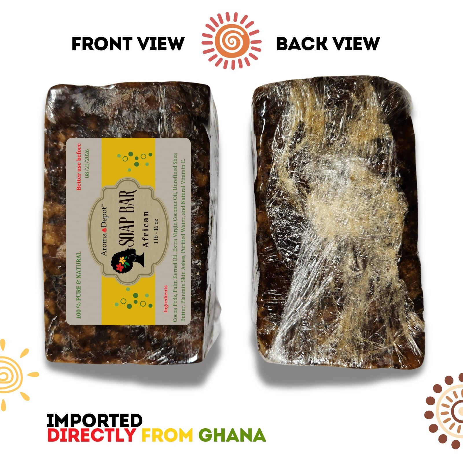 Raw African Black Soap Bar 2 oz. 100% Raw Organic Natural Unrefined Wholesale