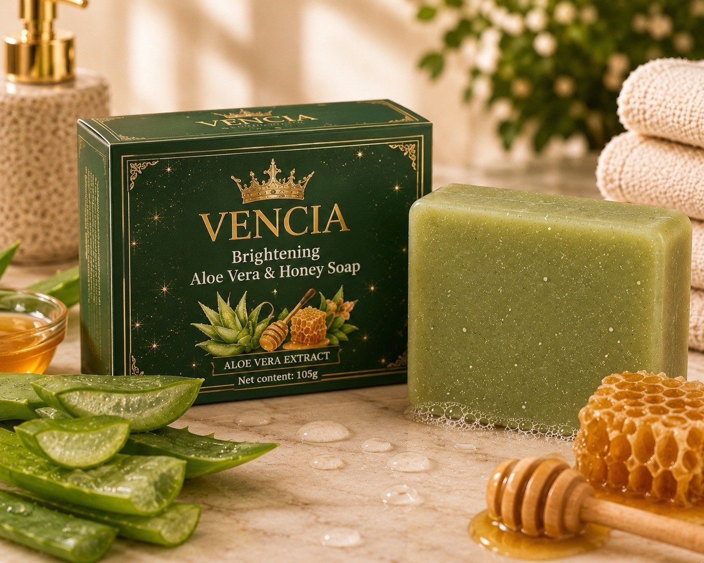 Vencia Brightening Soap Aloe Vera & Honey 105g Honey Scent Body Face Hands
