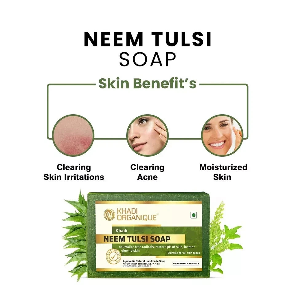 Khadi Organique Neem Tulsi Soap 125 gm x 5 Pcs Natural Cleansing All Skin Type