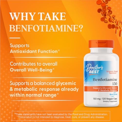 Doctor’s Best Benfotiamine 150mg Supplement 120 Count (Pack of 1), Unflavored