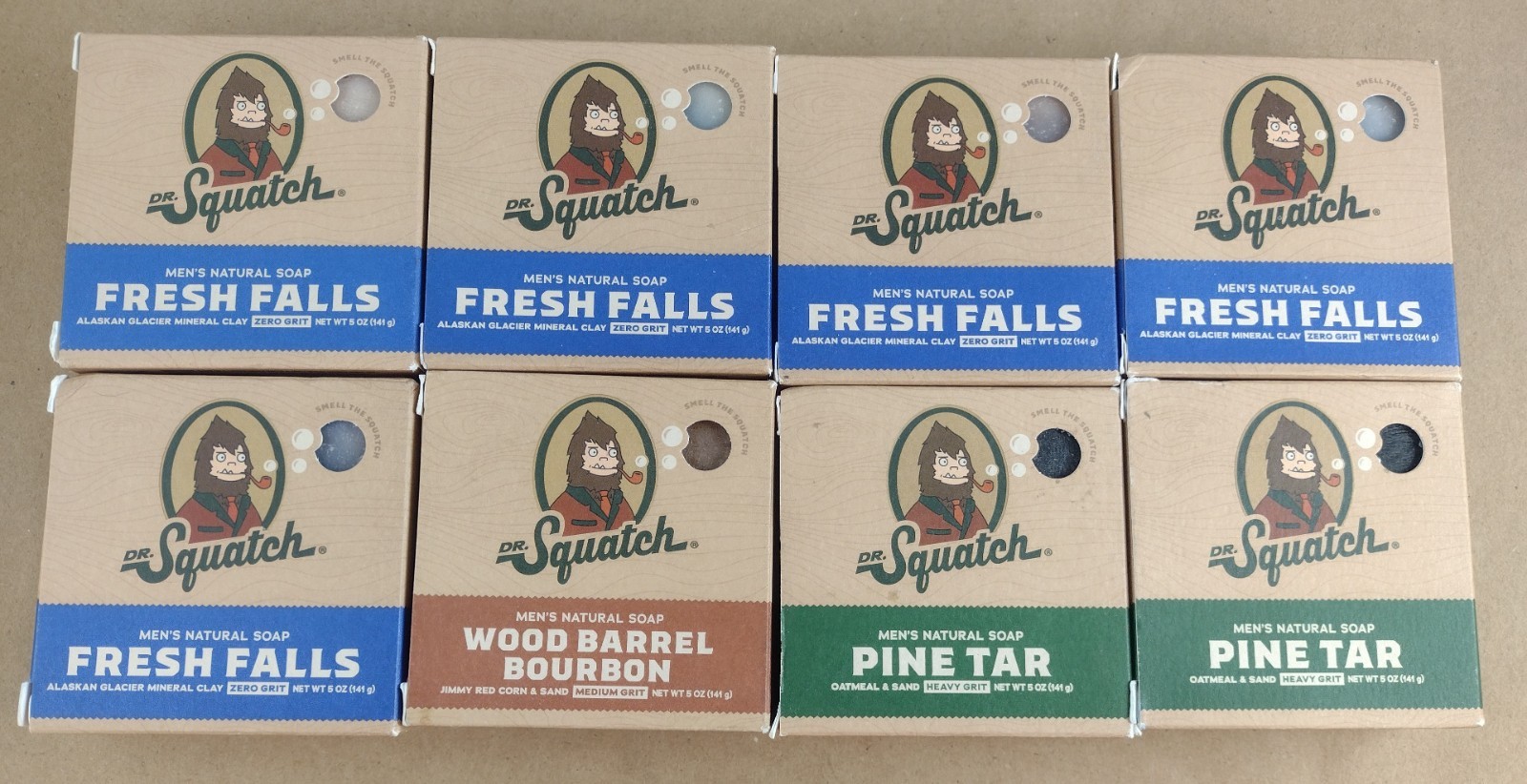 DR. SQUATCH MENS SOAP LOT 8 BARS 5 oz PINE TAR FRESH FALLS WOOD BARREL BOURBON