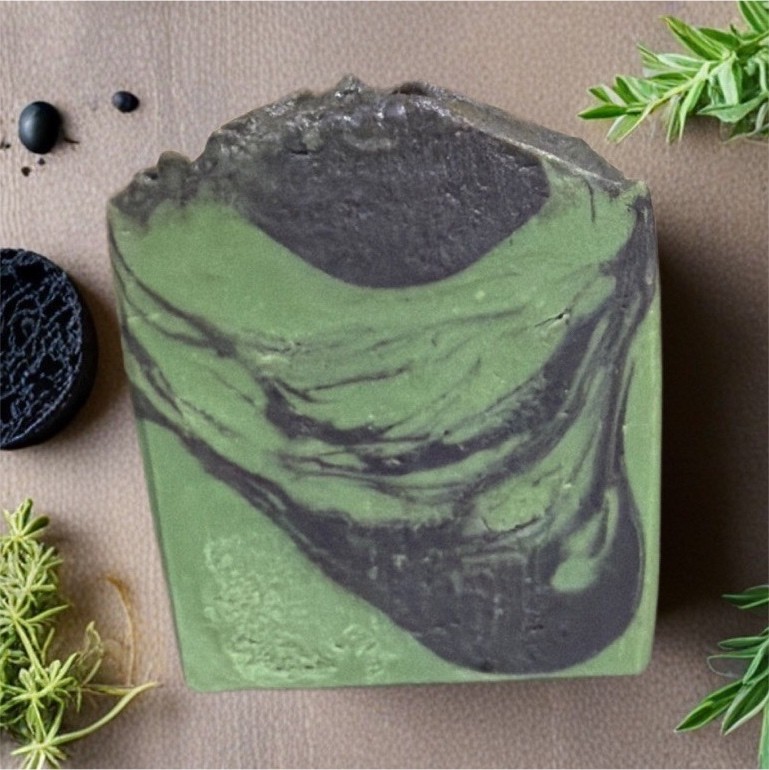 Green and Black Marbled Rectangular Body Bar Soap for Body and Hands Unisex