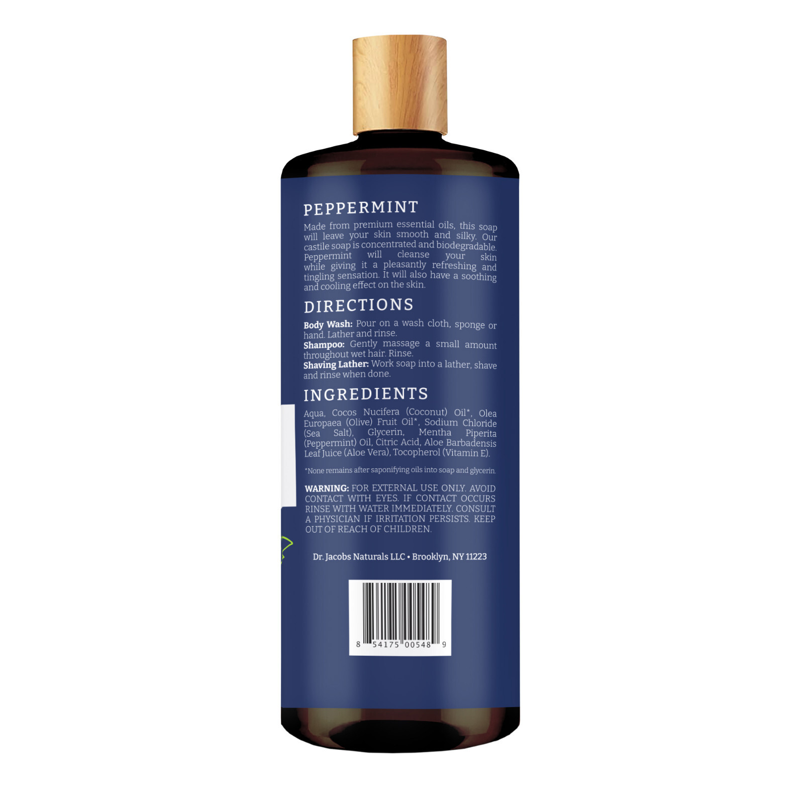 Dr Jacobs Naturals 32oz Peppermint Castile Body Wash Soap Plant-Based