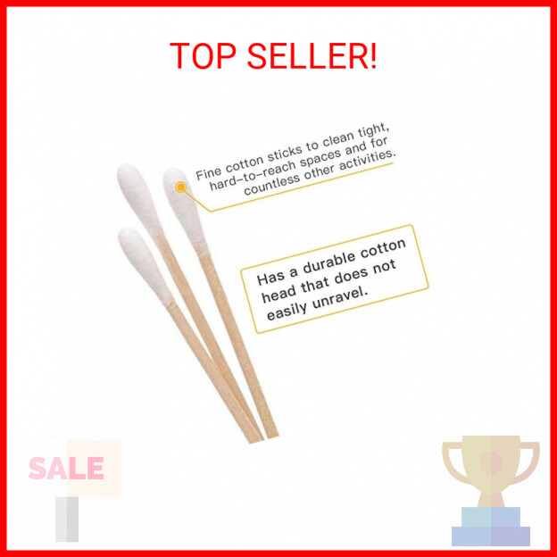 200 PCS Long Wooden Cotton Swabs, Cleaning Cotton Sticks with Wood Handle