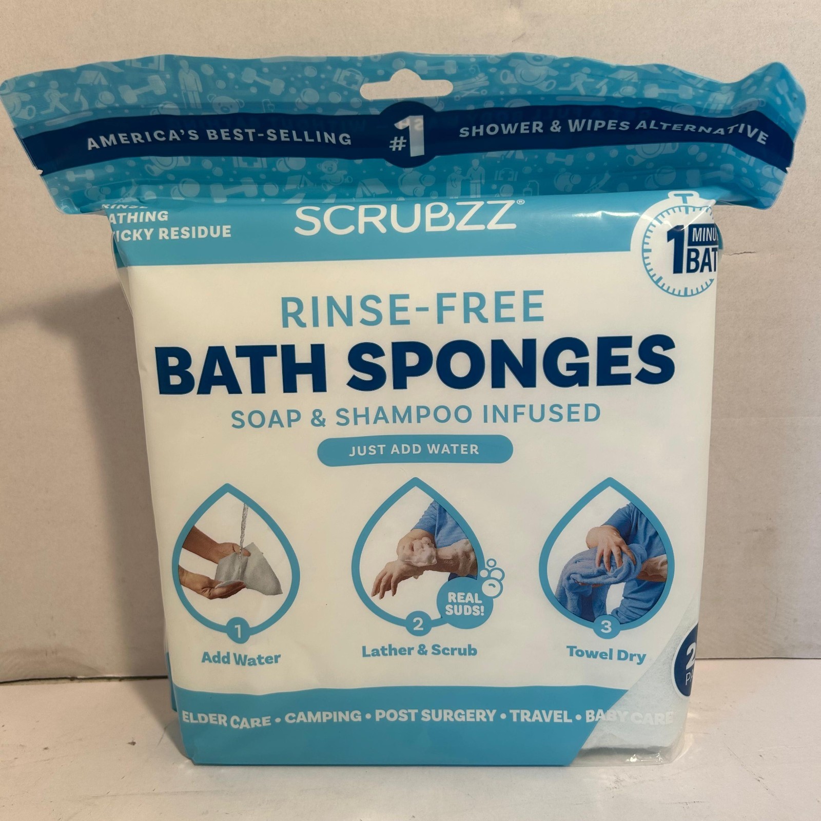 Scrubzz Disposable Rinse Free Bathing Wipes / 25 Count (Pack of 1), Unscented
