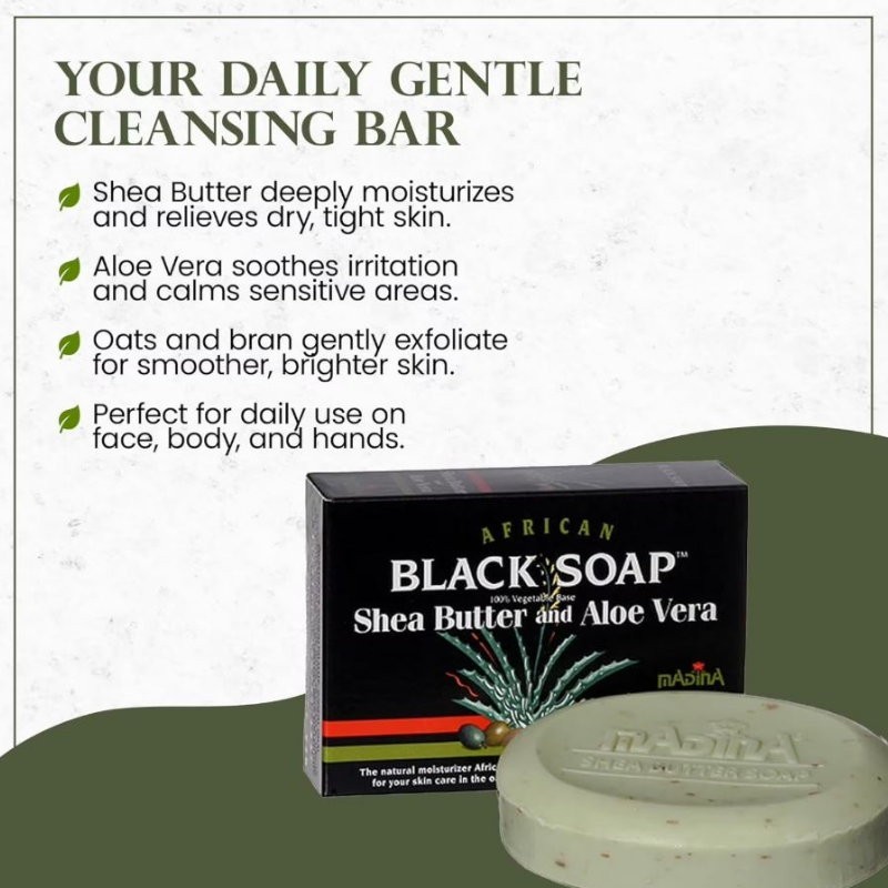 African Black Soap Bars 3.5oz, Shea Butter/Aloe Vera and Cocoa Butter/Vitamin E