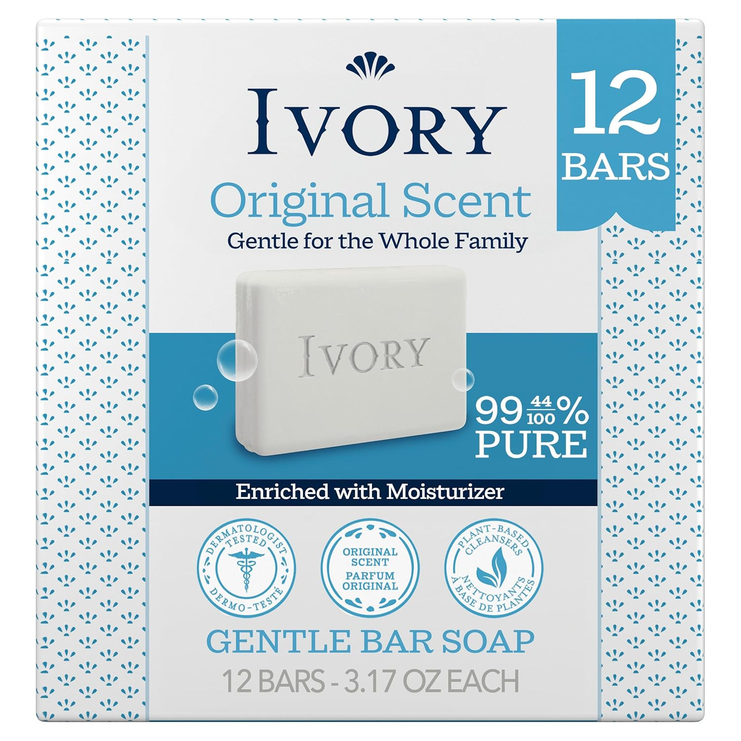 Gentle Bar Soap 99.44% Pure Formula Original Scent, 3.17 Oz (12 Count)