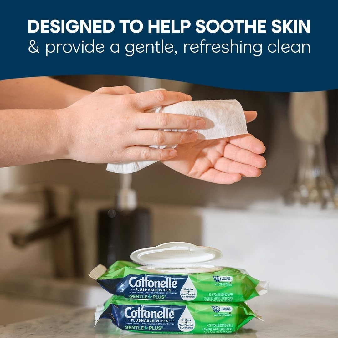 Cottonelle GentlePlus Flushable Wet Wipes with Aloe & Vitamin E, 8 Flip-Top Pack