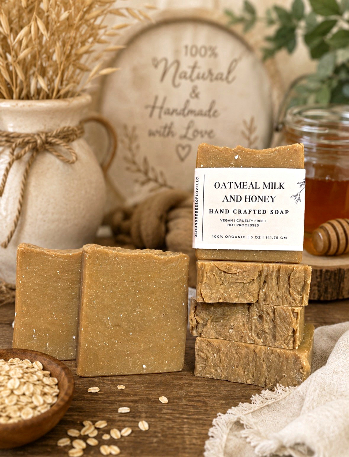 Oatmeal Milk & Honey Soap Bar Organic Vegan Cruelty Free 5oz