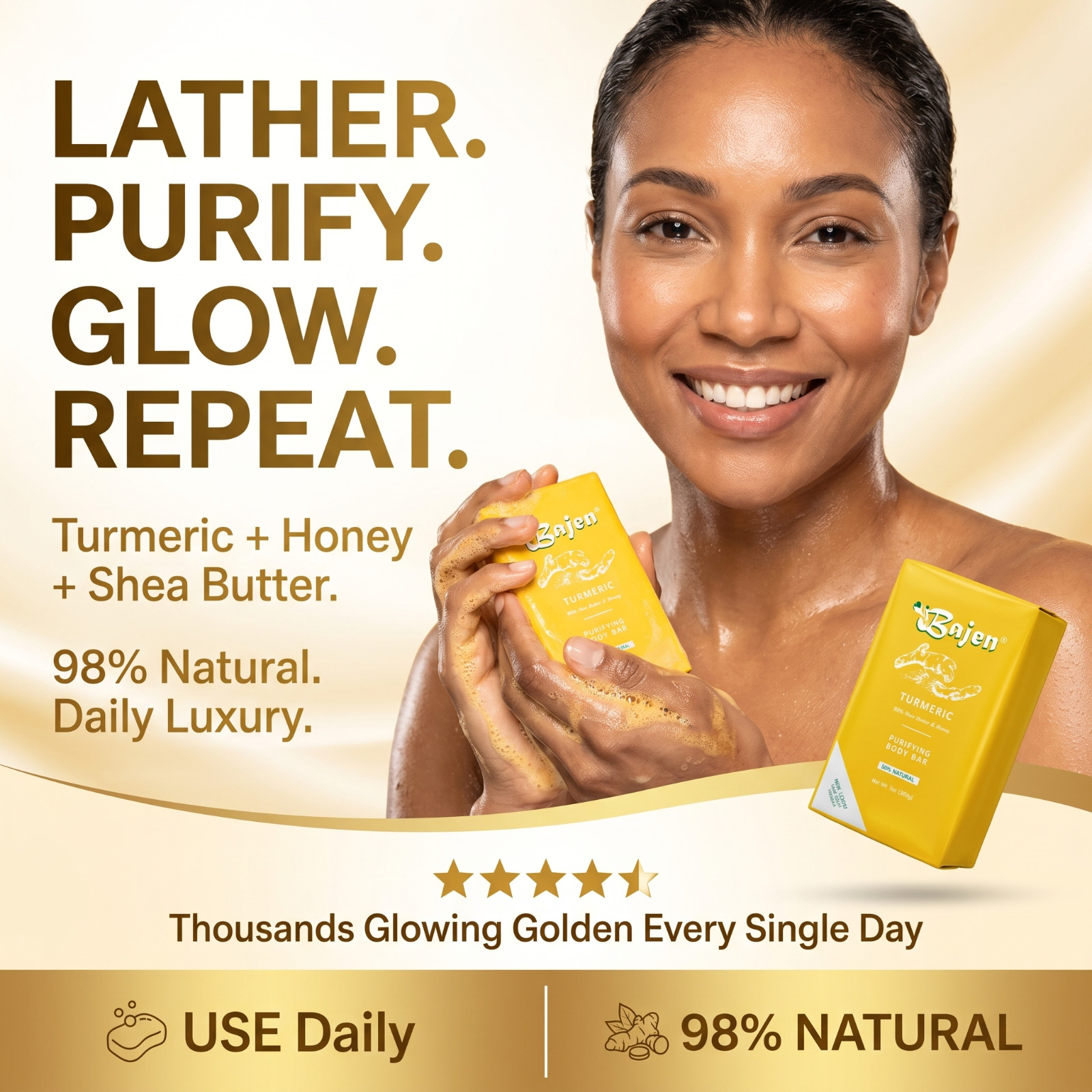 TURMERIC PURIFYING SOAP – Pure Body Dark Spot Fade Acne Defense Glow Honey 7oz