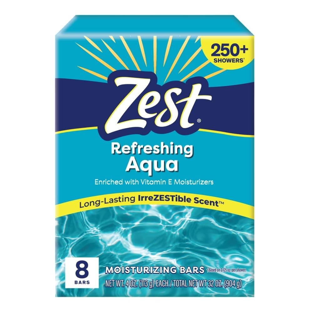 Zest 8-Bar Bath Size Soap, Aqua, 4 Ounce per bar, 8 bars, 32 Ounce