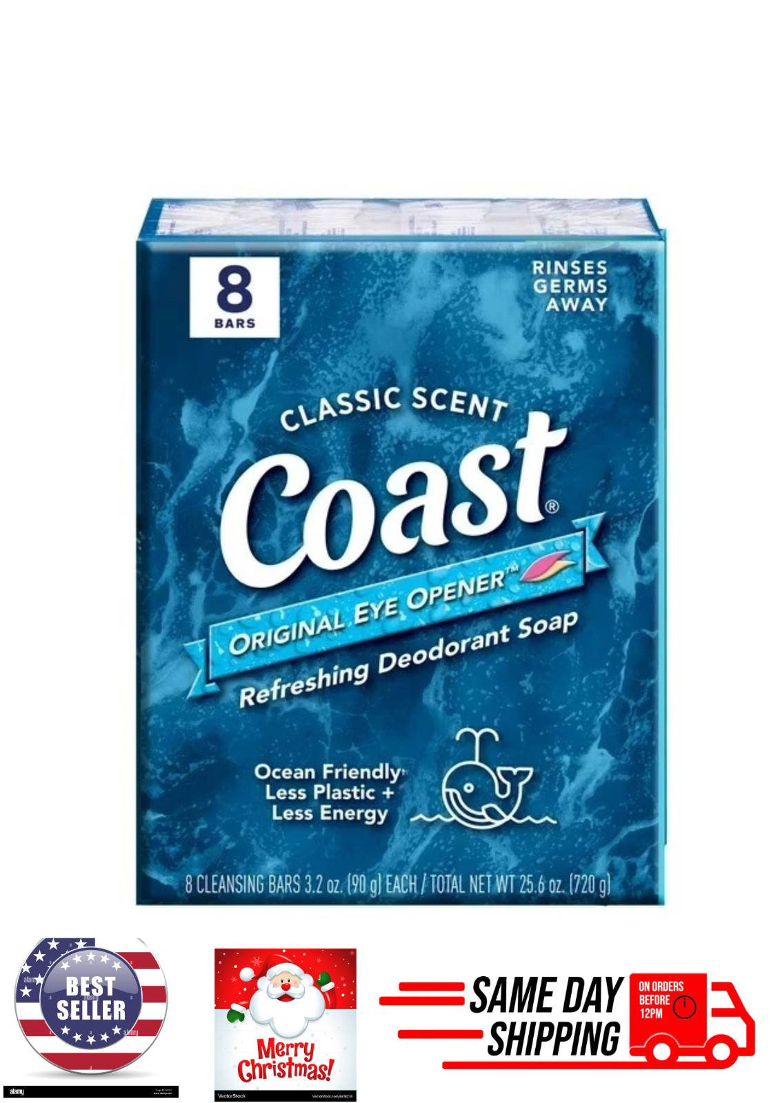 Coast Refreshing Deodorant Bar Soap, for All Skin Types, Classic Scent, 3.2 oz