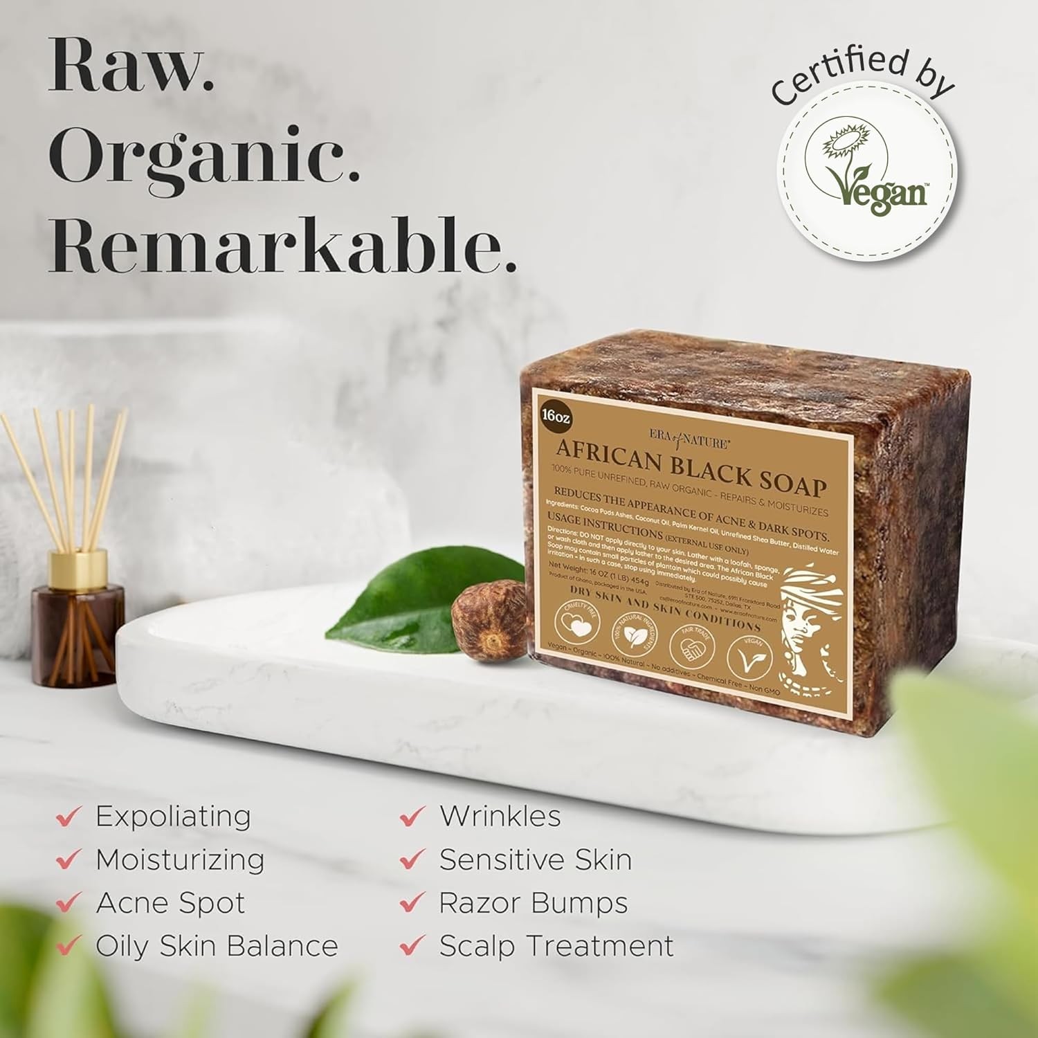 Raw African Black Soap PREMIUM QUALITY Organic Unrefined 100% Pure Natural Ghana