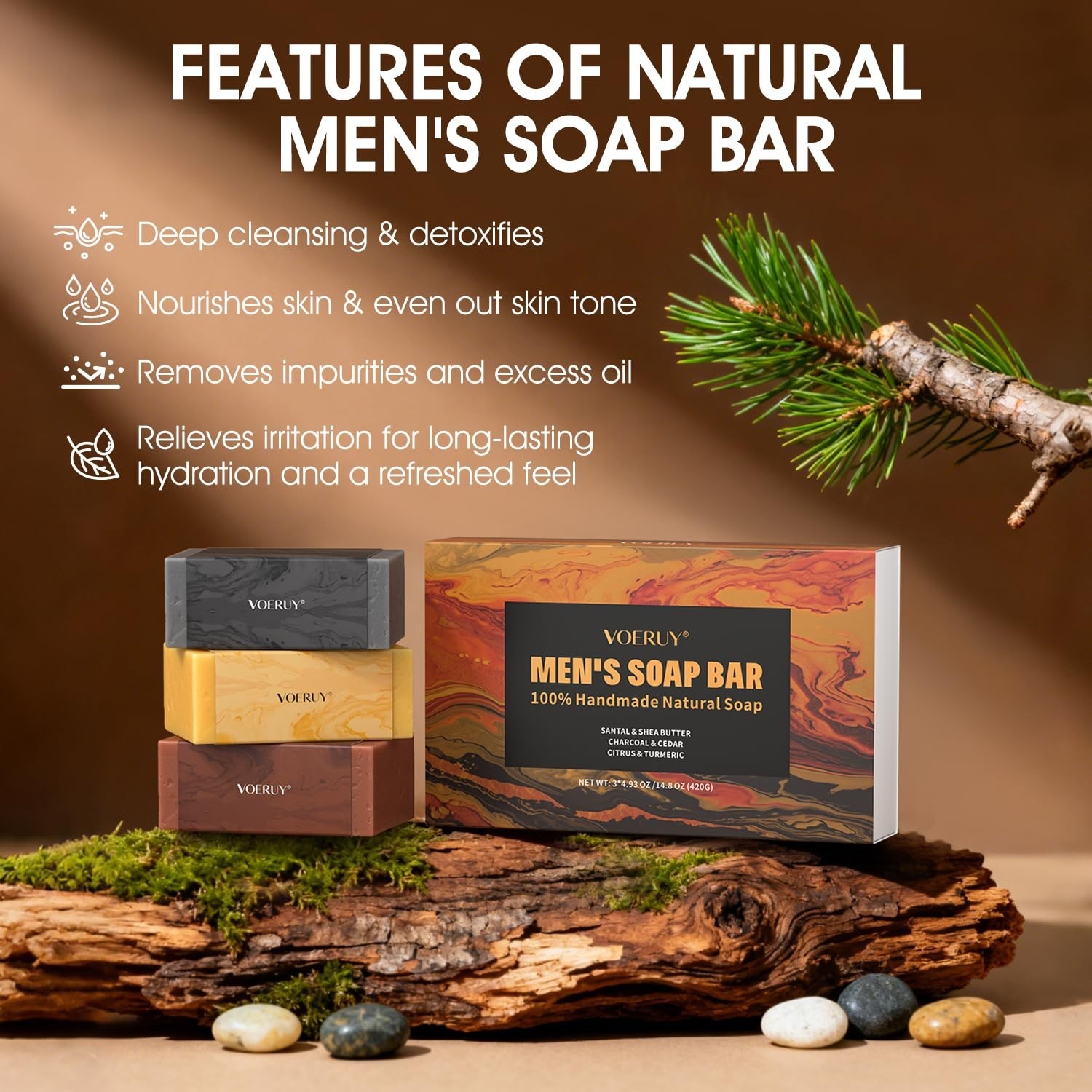 Mens Bar Soap, Natural Handmade Mens Soaps for Face, Body, Hands & Shave, Dee…