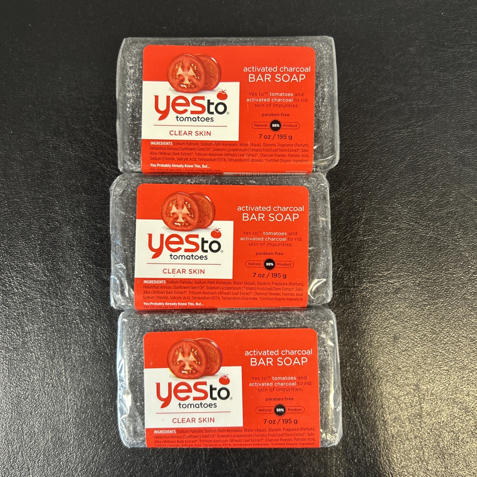 YES to Tomatoes Clear Skin Activated Charcoal Bar Soap Deep Detoxify 3 Bars