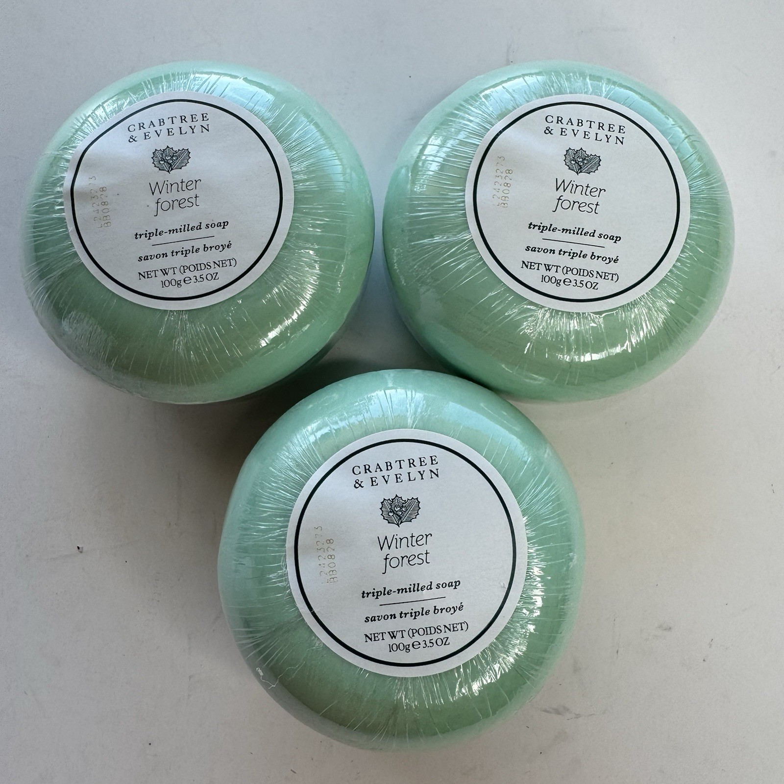 Crabtree & Evelyn WINTER FOREST 3 Round Soap Set 3.5 oz NIB