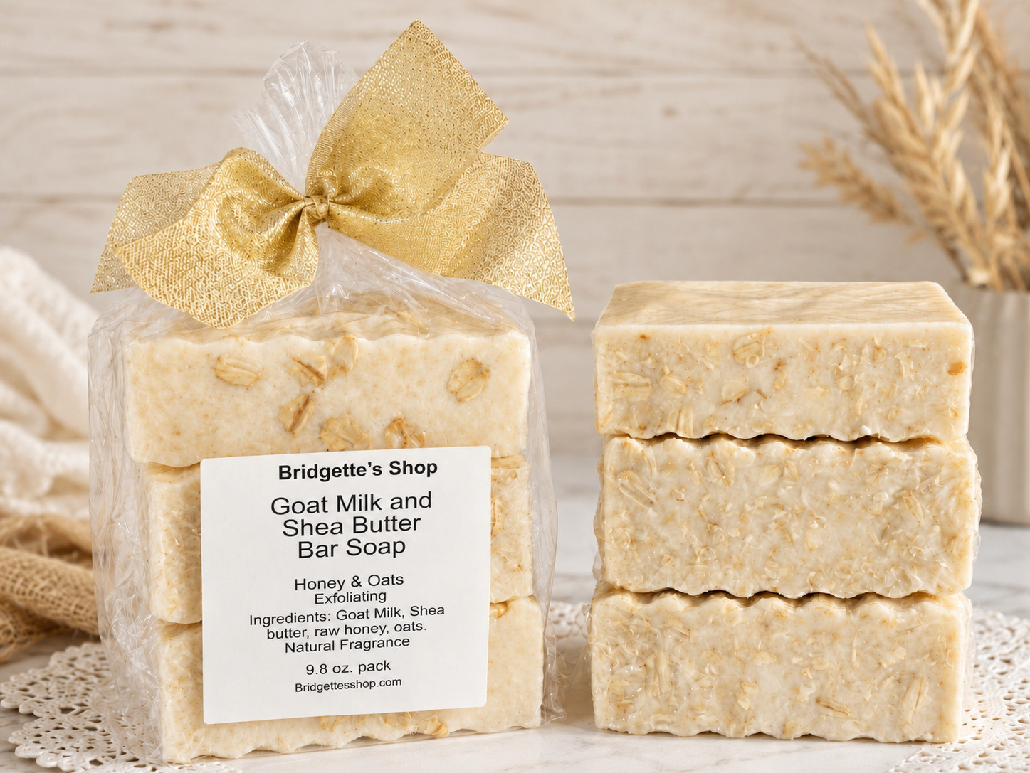 Goat Milk Shea ButterSoap Bar: Honey Oats Exfoliating, Natural Fragrance (3 pk)