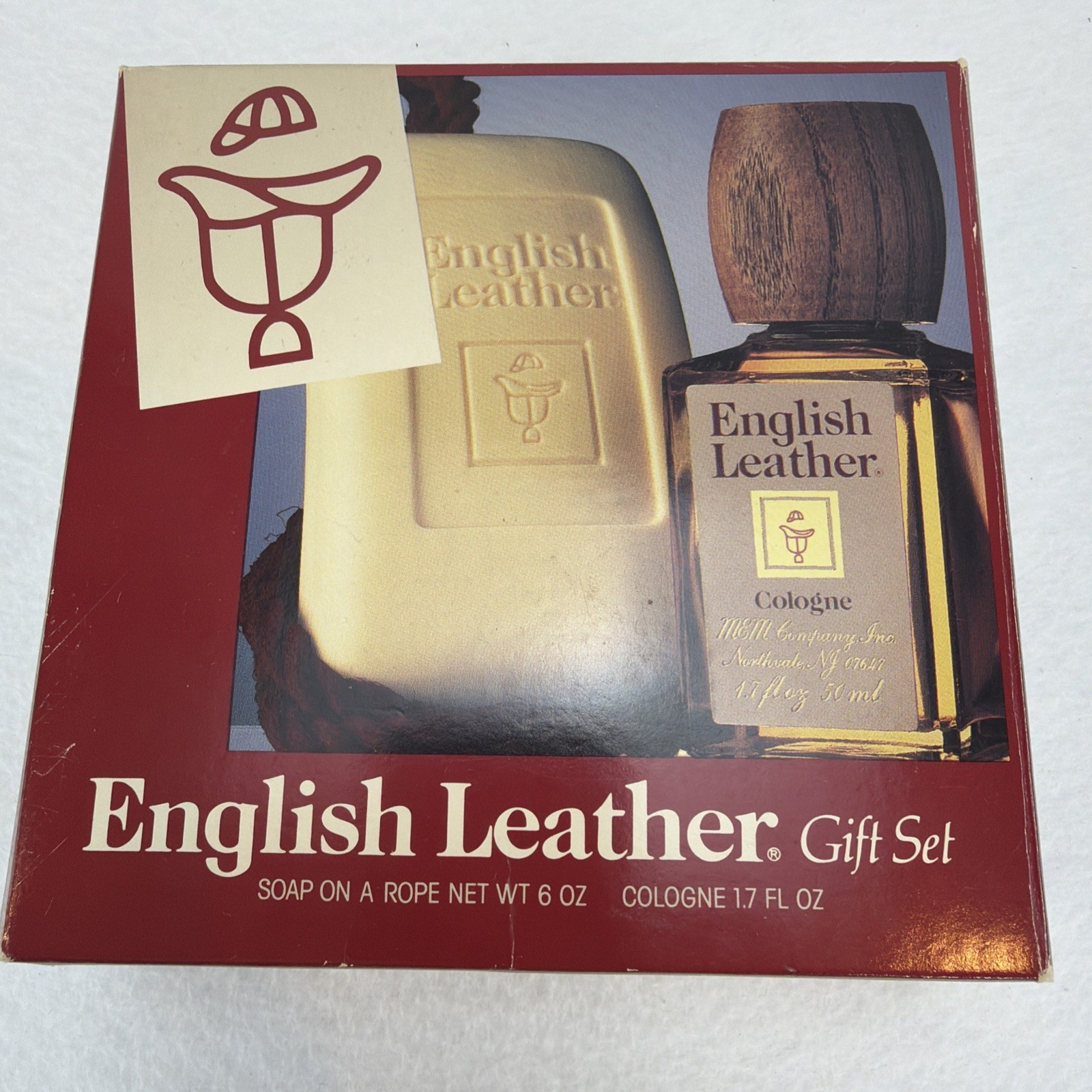 English Leather Gift Set Soap on a Rope & Cologne New In Box 6oz Soap 1.7oz