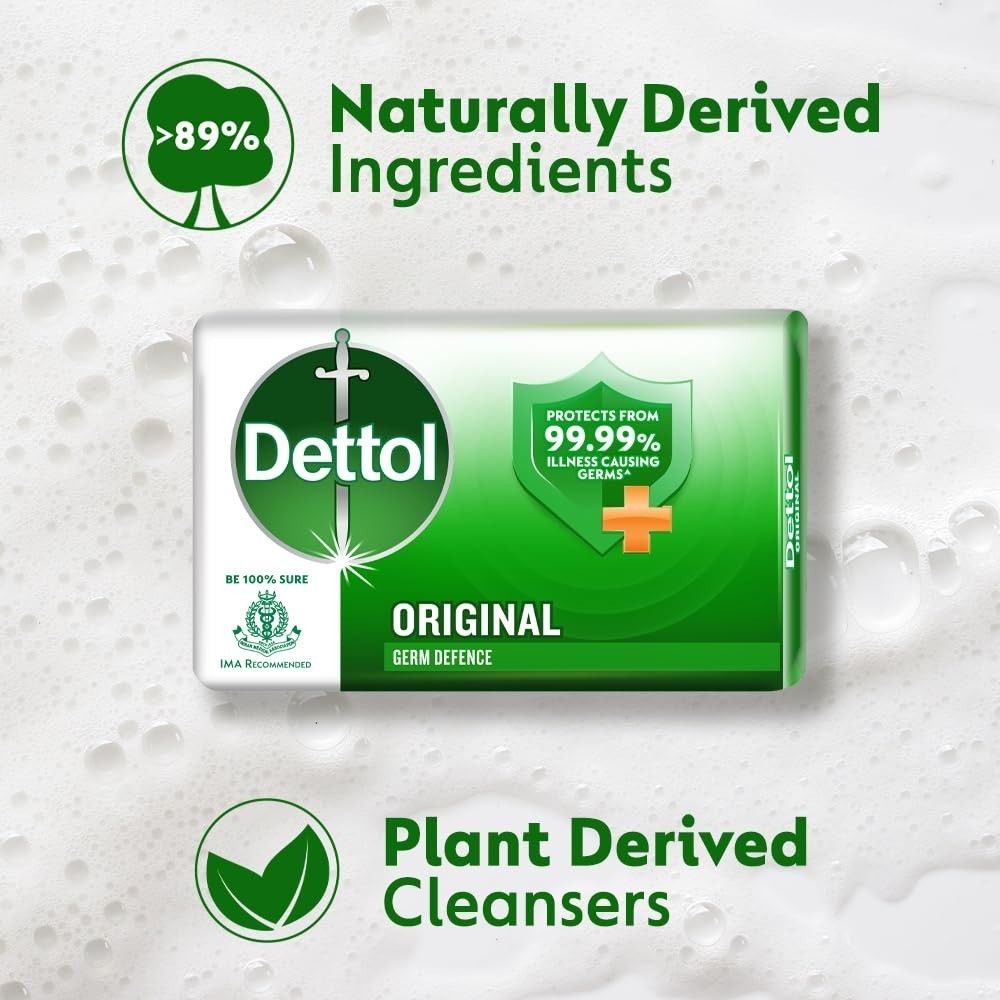 Dettol Original Bathing Soap Bar with 12 HR protective shield | 100g – Pack of 8