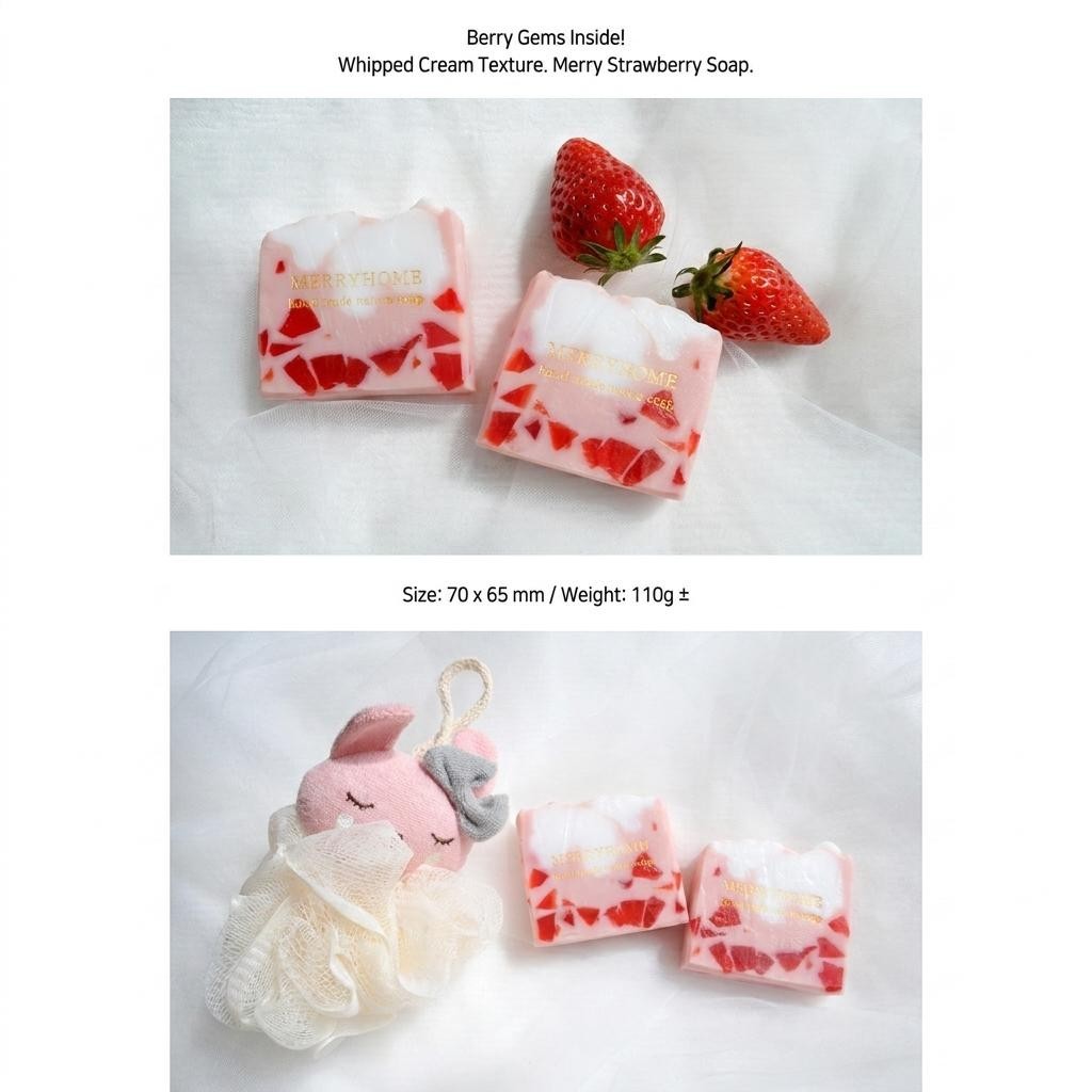 [K Beauty] Merry Home Strawberry Handmade Soap Vitamin C Milia 110g / 3.88 oz