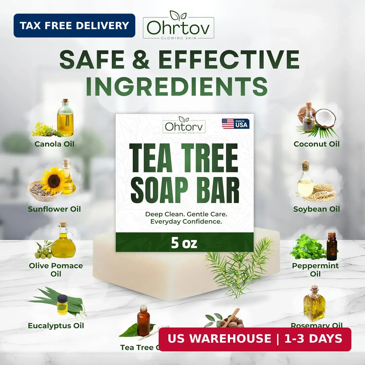 Tea Tree Soap – Natural Defense Tea Tree Oil Wash Bar for Face & Body – Remedy S