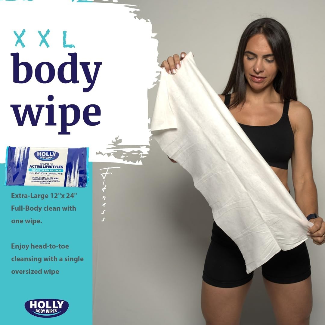 Holly Body Wipes XXL 24″ x 12″ for Active Lifestyles – Travel Essential & Gym