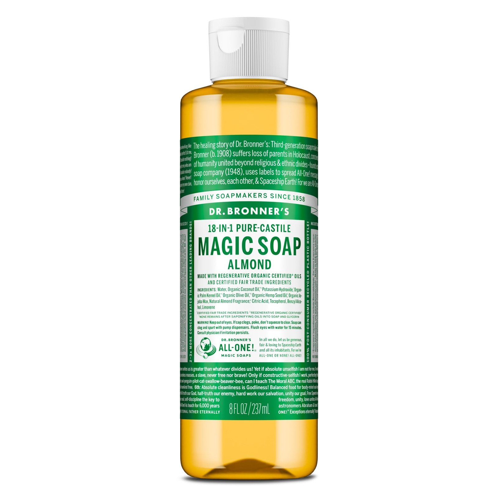 Dr. Bronner’s Pure-Castile Magic Soap Liquid 8 Fl Oz (Pack of 1), Almond