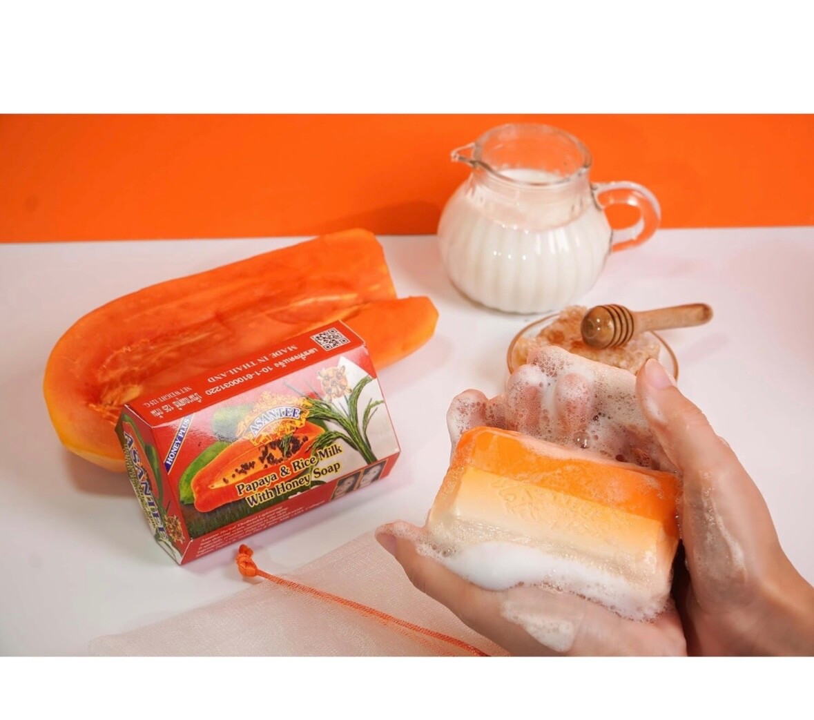 6 Bars x 125g – ASANTEE Papaya & Rice Milk with Honey Cleansing Soap