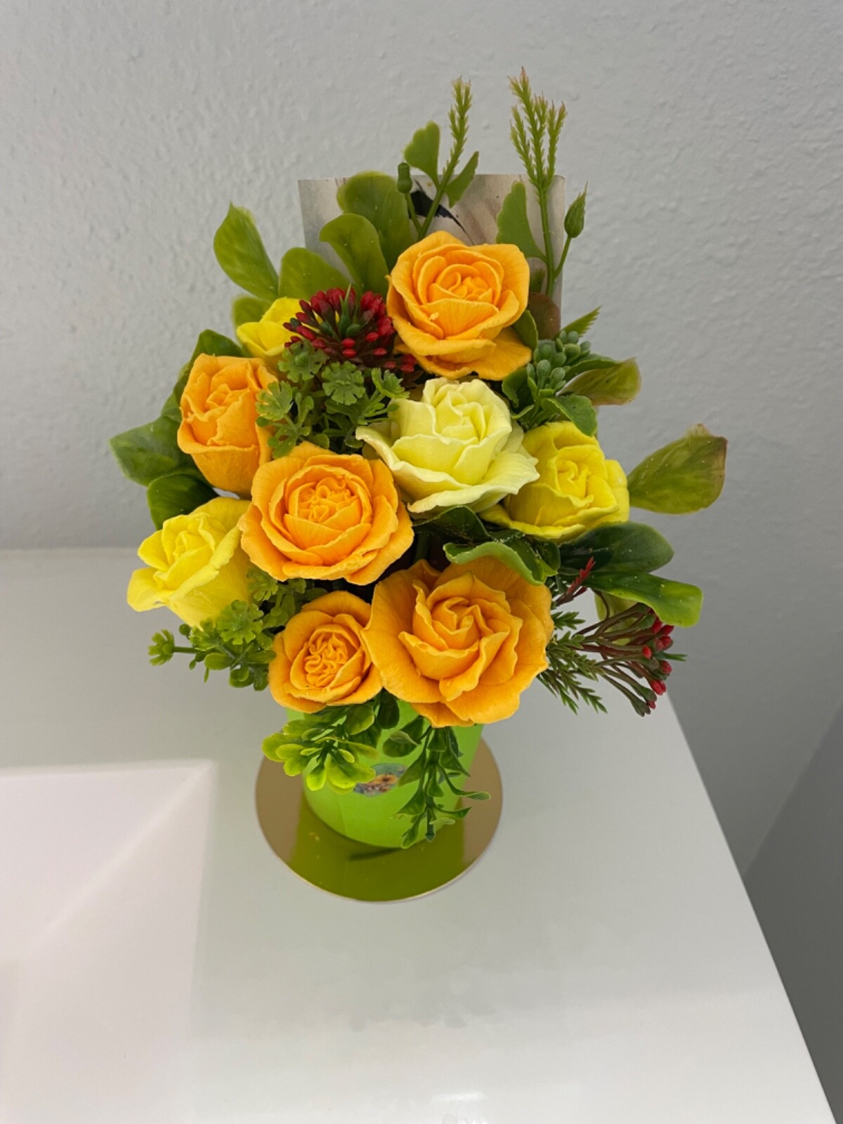 Hand made soap flowers, soap bouquet, yellow orange roses, soap gift Ukraine
