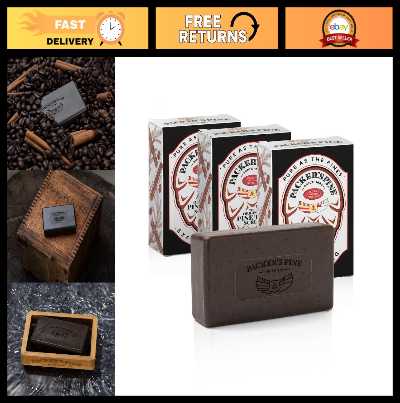 Exfoliating Pine Tar Soap Bar for Eczema, Psoriasis & Itchy Skin – 3 Pack